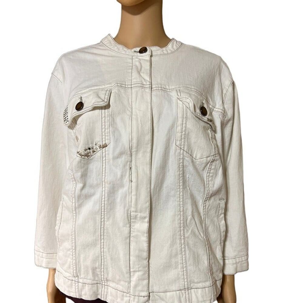 Crystalline White Demin Jacket with Rhinestones and Embroidered Size XL